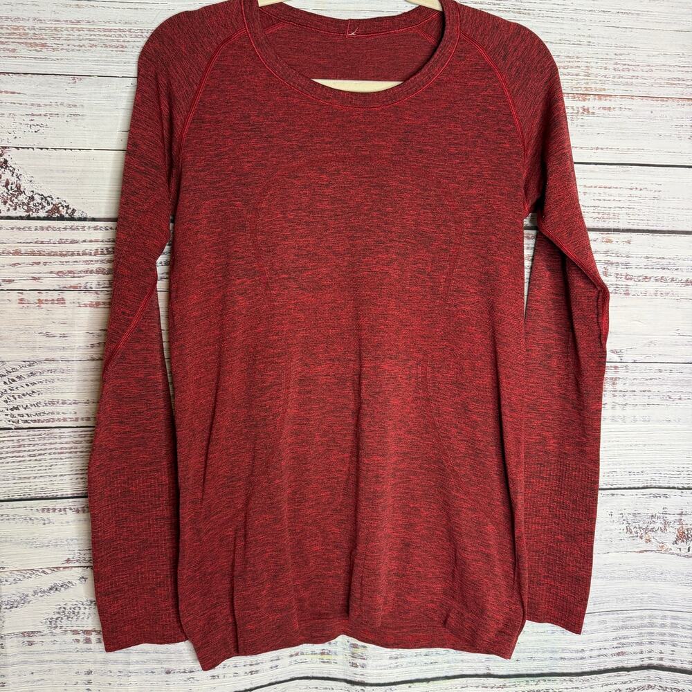 Lululemon Swiftly Tech Long Sleeve Shirt 2.0 Size 10 Red Black Thumbholes